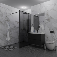 Душевая перегородка GUTEWETTER SHOWER GLASS GK-24(80*0*220см),стекло GRF(тонированное серое)10мм,профиль:BLMT(черный матовый)