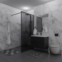 Душевая перегородка GUTEWETTER SHOWER GLASS GK-24(80*0*220см),стекло GRF(тонированное серое)10мм,профиль:BLMT(черный матовый)