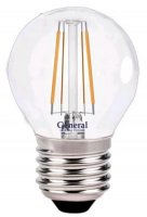 Лампа светодиодная шар P45 E27 7Вт белый свет филамент (нитевидная) прозр. General LOFT