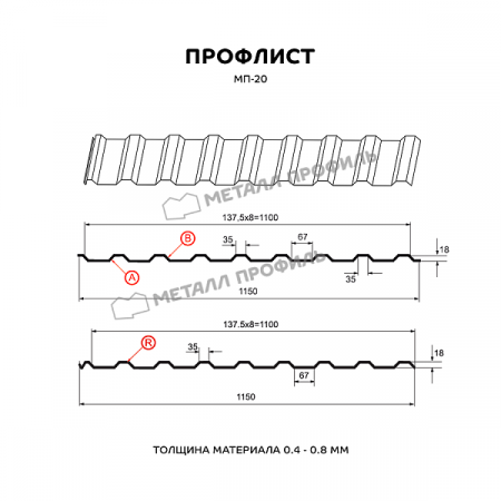 Профнастил  оцинк. МП-20 1,15*6,0м купить в каталоге интернет магазина СМИТ с доставкой по Улан-Удэ