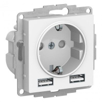 Розетка 1гн с/п с з/к + 2USB (1 порт 1,2А+1 порт 2,4А) Белый AtlasDesign ATN000130