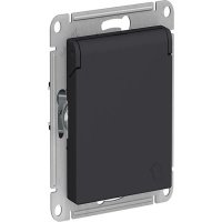 Розетка 1гн с/п с з/к штор. с крыш. IP44. Карбон AtlasDesign ATN001046 (5/20)