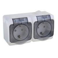 Розетка 2гн о/п с/з с крышкой штор. Белый Этюд Schneider Electric IP44 (РА16-244В)
