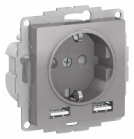 Розетка 1гн с/п с з/к + 2USB (1 порт 1,2А+1 порт 2,4А) Алюминий AtlasDesign ATN000330