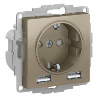 Розетка 1гн с/п с з/к + 2USB (1 порт 1,2А+1 порт 2,4А) Шампань AtlasDesign ATN000530